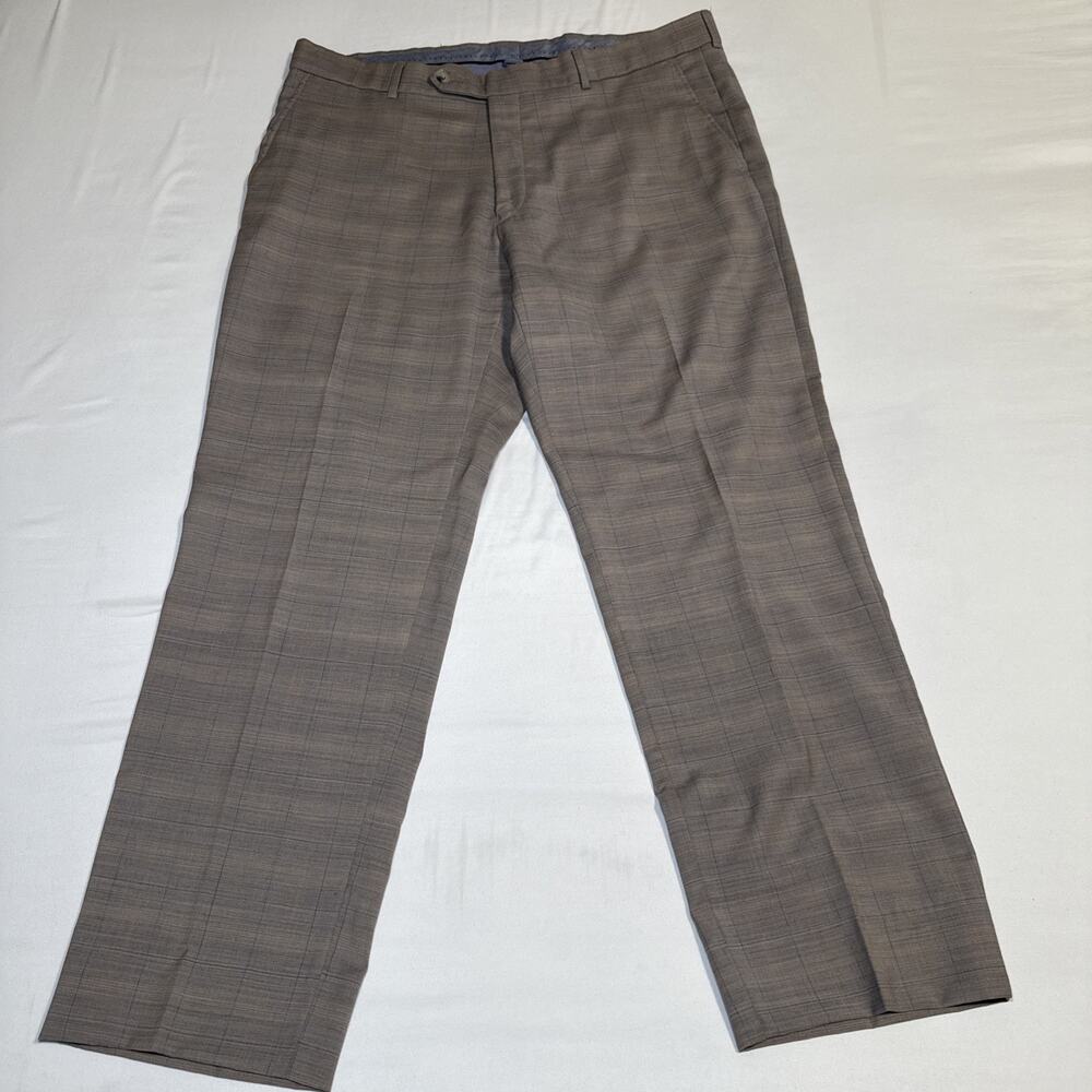 Ballin Pants Mens 36x28.5 Tan Gray Plaid Wool Dress Pants Comfort EZE Canada